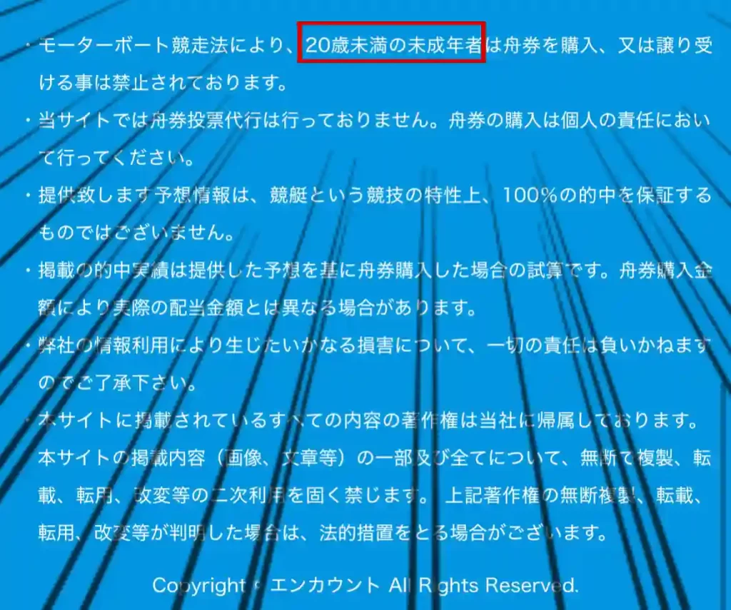 B11A6767-8DB4-482C-87CC-729A74FC9331 - 競艇お姉さんありさちゃん! 競艇予想サイト「エンカウント」の「20歳未満の未成年者」誤表記キャプション