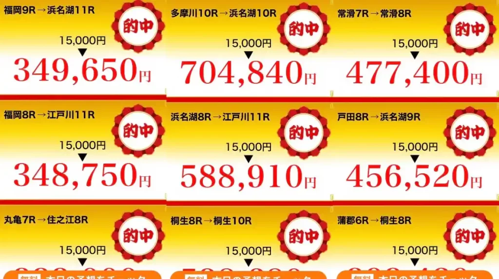 7152255C-35FD-438E-8D25-BC194A31DFB9 - 競艇お姉さんありさちゃん! 競艇予想サイト『一騎当船』の非会員ページにある的中実績のキャプ