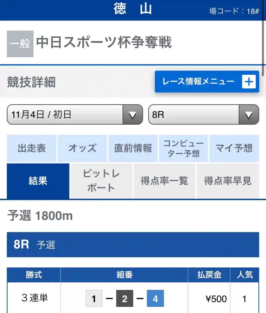 CC501B6E-9FC3-4FE1-8F65-AF806DCC3D73 - 競艇お姉さんありさちゃん! 競艇予想サイト「競艇LOGIC」の11/4開催無料予想のレース結果キャプション