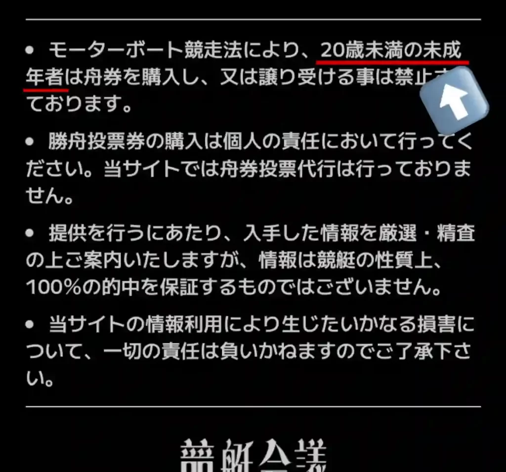 3603C88F-4C93-4F38-BD0C-74E5B39EF077 - 競艇お姉さんありさちゃん! 競艇予想サイト「競艇会議」の特商法に記載の「20歳未満の未成年者」表記キャプション