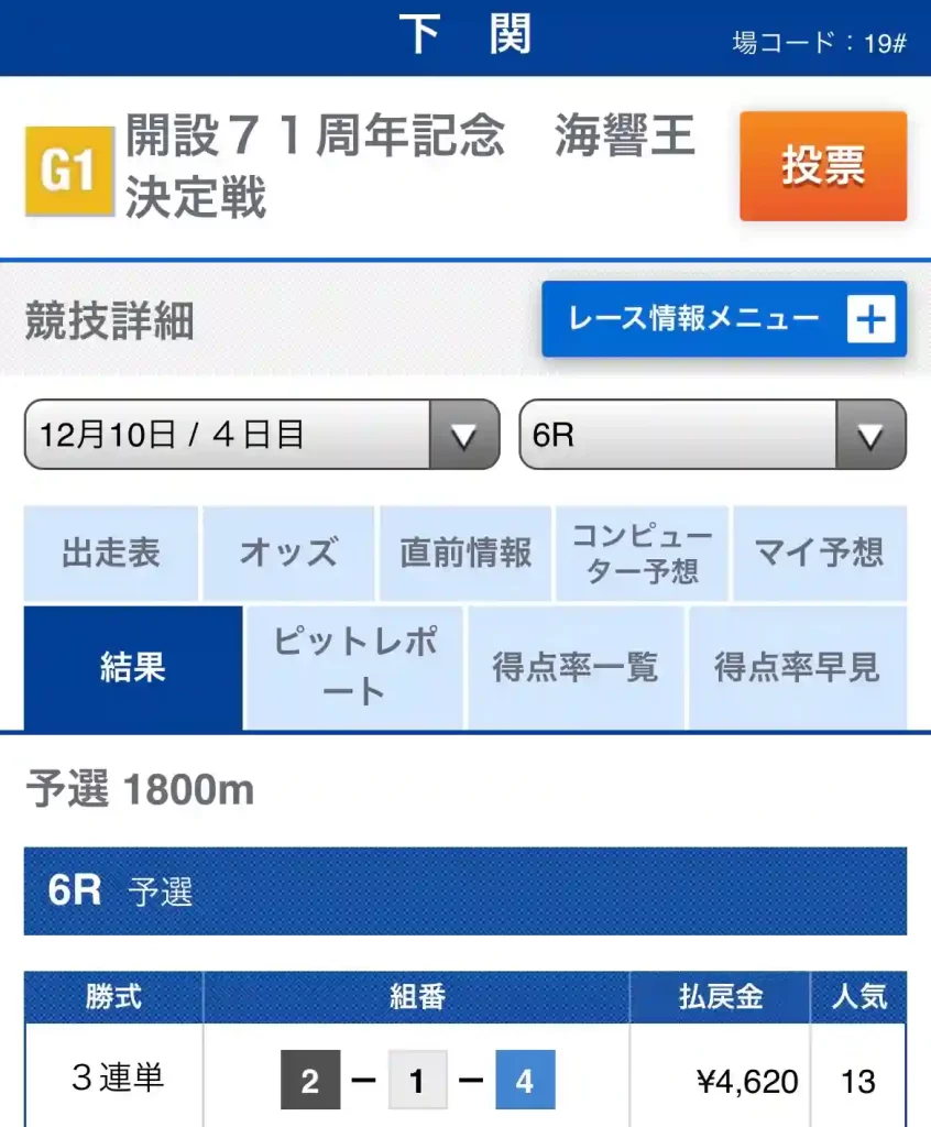 5ACDC250-B3DD-4E9F-ABB9-1D7285DD83DA - 競艇お姉さんありさちゃん! 競艇予想サイト「大日本艇国」の12/10の無料情報レース結果キャプション