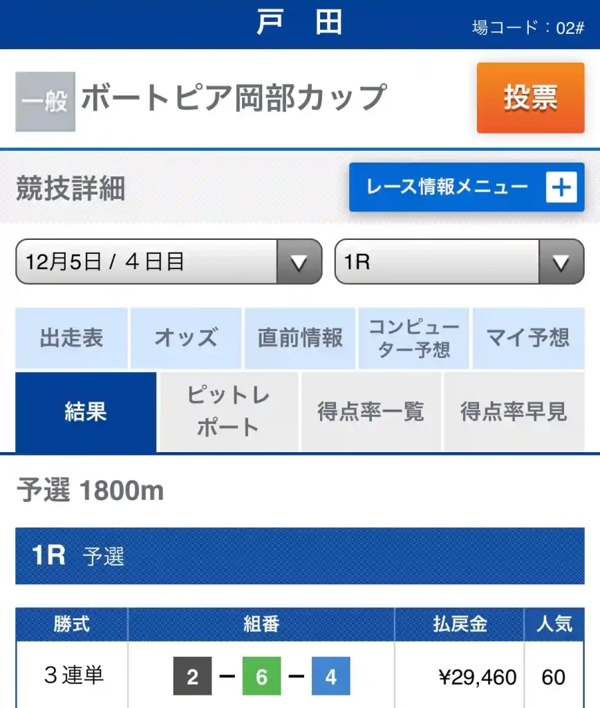 99FB628D-6E3B-4D35-9604-1E5BE021020B - 競艇お姉さんありさちゃん! 競艇予想サイト「競艇会議」の12/5の無料予想戸田1R結果キャプション