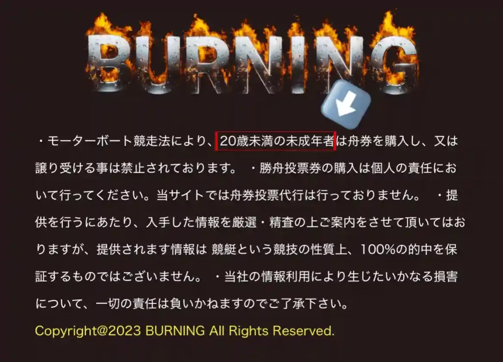 246AC89D-AFA7-48AB-B858-243AFDF57681 - 競艇お姉さんありさちゃん! 競艇予想サイト『競艇BURNING(競艇バーニング)』の特商法に記載「20歳未満の未成年者」表記