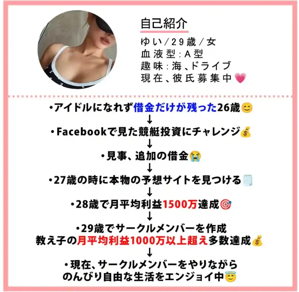 C5D06DB7-1F3F-4616-B0A4-265EC7E148BE - 競艇お姉さんありさちゃん! 競艇投資家「ゆい」の自己紹介キャプション